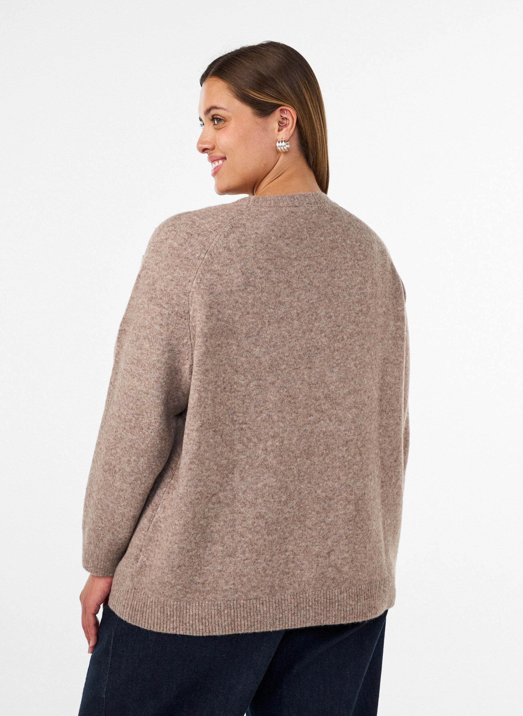 ZizziBluse aus Strick mit Strasssteinen und Nieten, Beige, Model image number 2