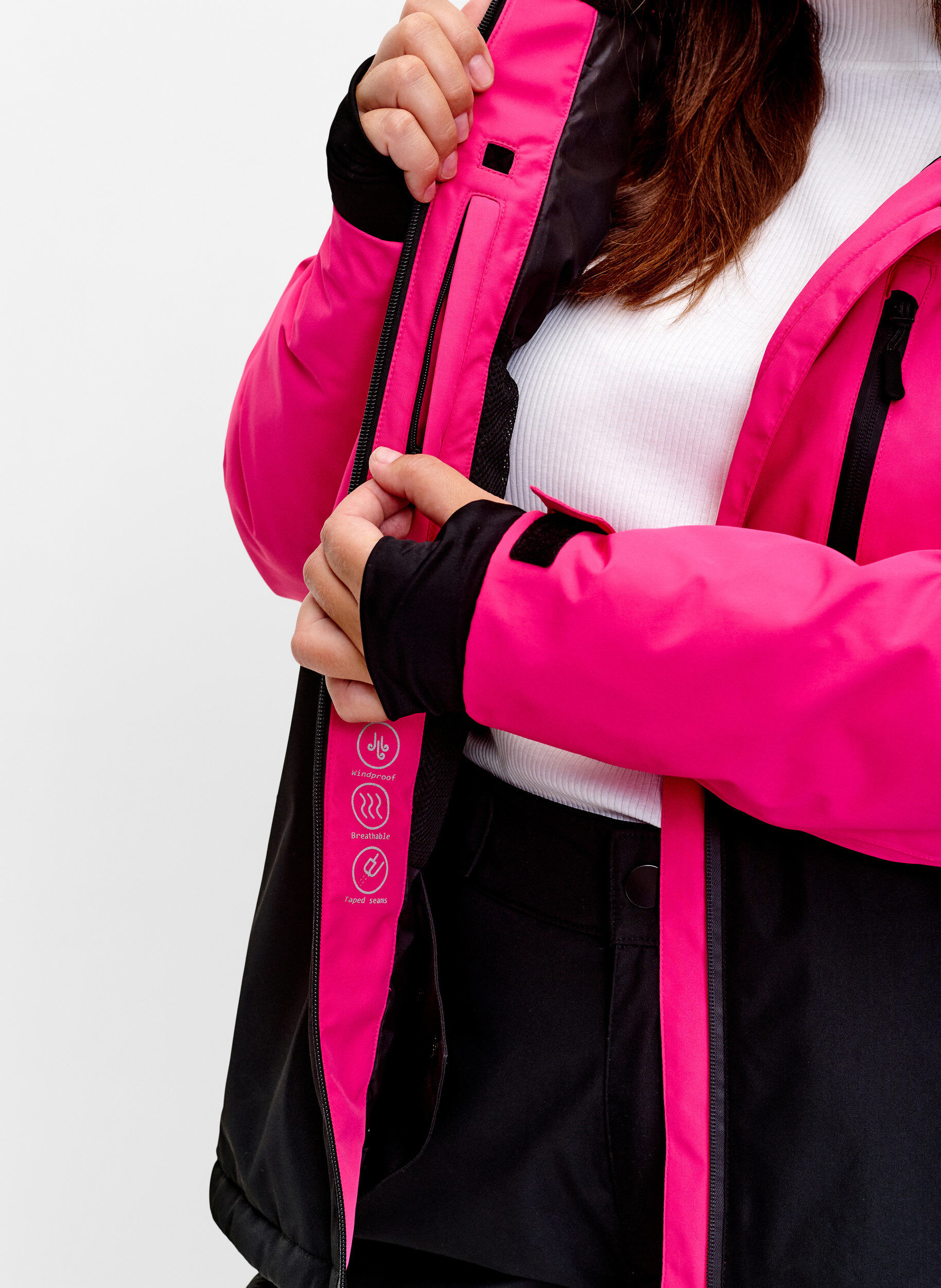 Zizzi Zweifarbige Skijacke mit Kapuze, Fuchsia Purple Comb, Model image number 2