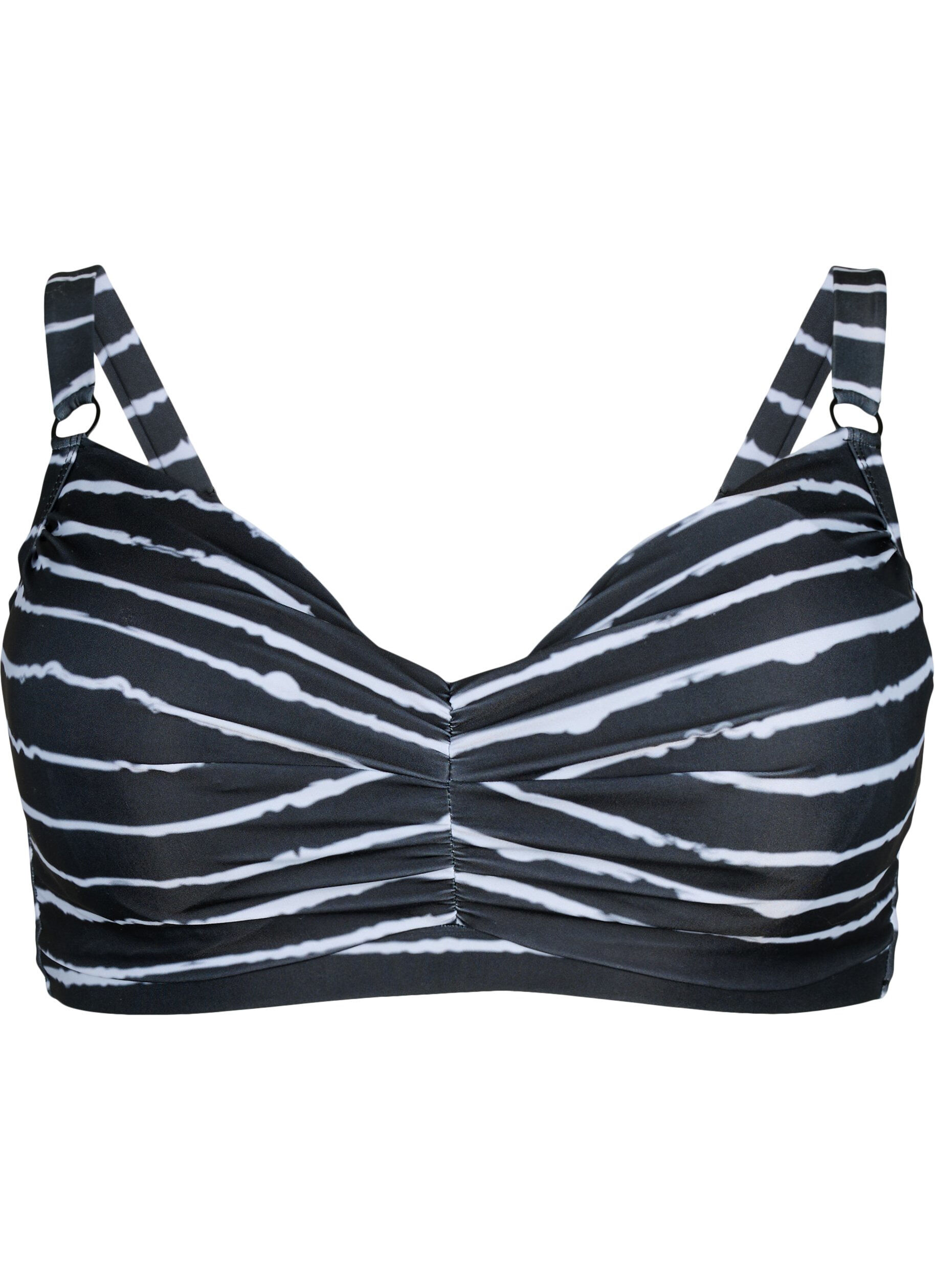 Zizzi Bedruckter Bikini BH mit B&uuml;gel, Black White Stripe, Packshot image number 0