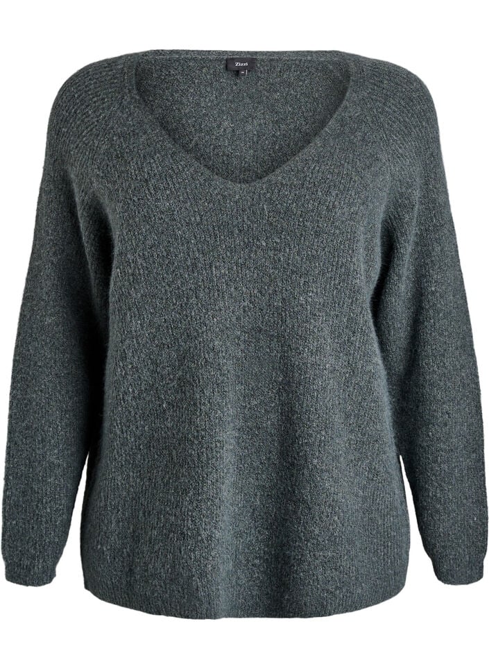 Strickbluse mit V-Ausschnitt und Raglan&auml;rmeln, Gr&uuml;n, Packshot image number 0