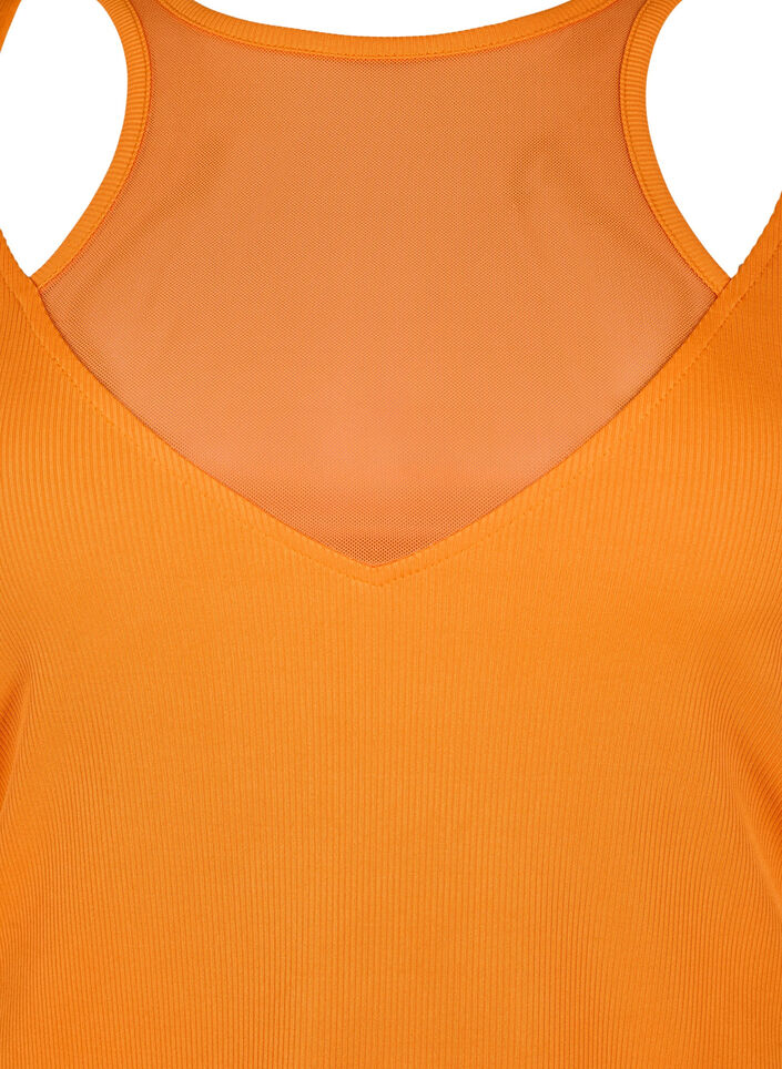 Eng anliegende Bluse mit V-Ausschnitt und Mesh-Detail, Vibrant Orange, Packshot image number 2