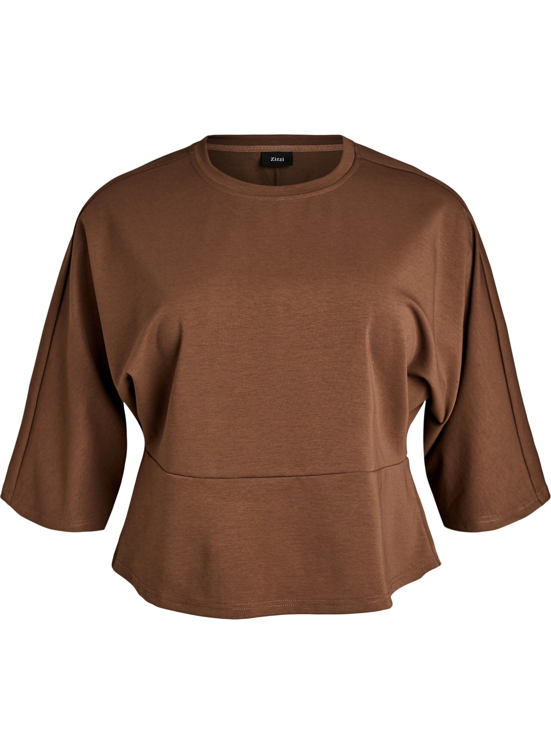 ZizziPeplum-Bluse mit ellenbogenlangen &Auml;rmeln, Braun, Packshot image number 0