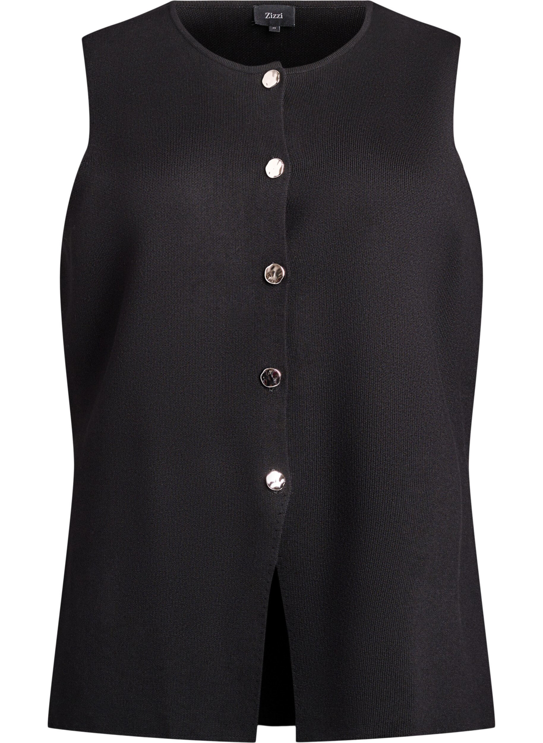 &Auml;rmellose Strickweste mit Zierkn&ouml;pfen