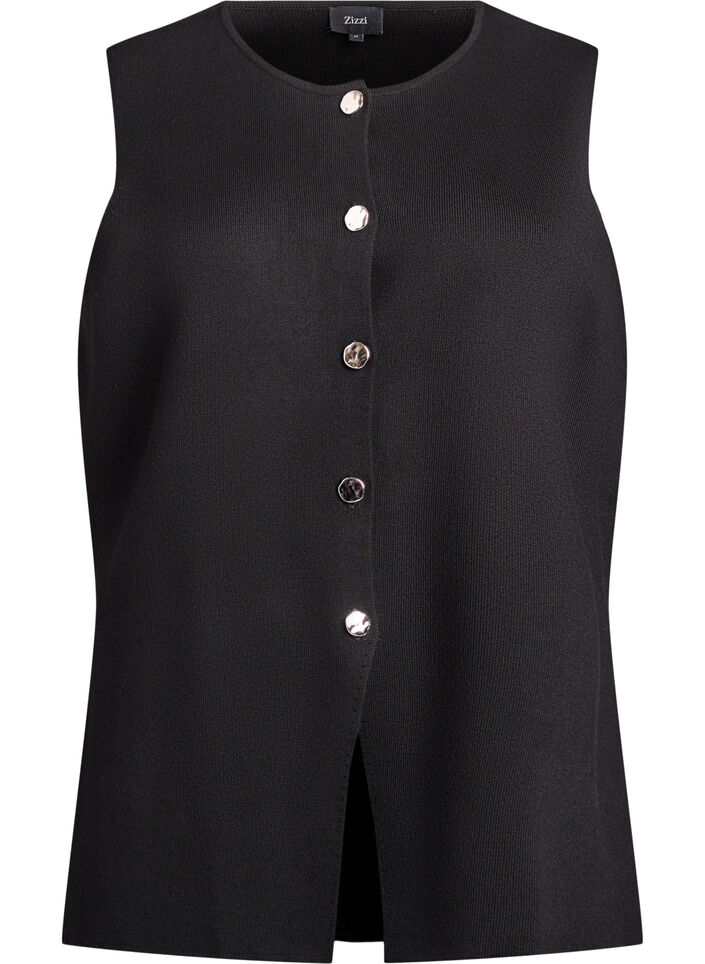 &Auml;rmellose Strickweste mit Zierkn&ouml;pfen, Schwarz, Packshot image number 0