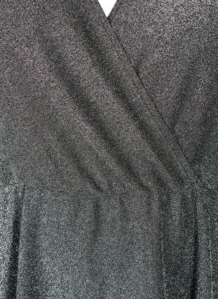 Glitzerkleid mit Wickeloptik und langen Ärmeln, Black Silver, Packshot image number 2