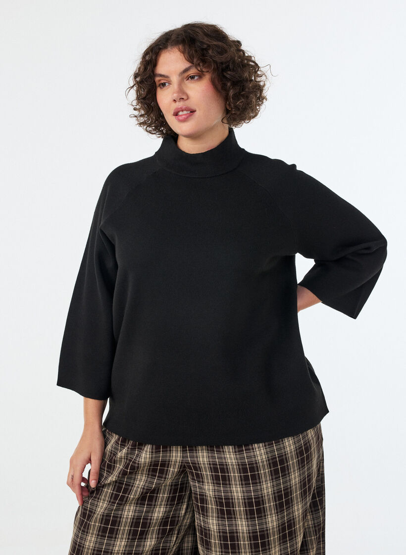 Strickbluse aus einer Viskosemischung mit Rollkragen, Schwarz, Model image number 0