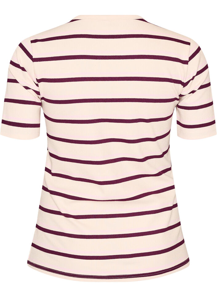 Ripp-T-Shirt mit Streifen und Knopfdetail, Lila, Packshot image number 1