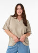 Jersey Bluse mit Kragen und kurzen Ärmeln, Braun, Model image number 0