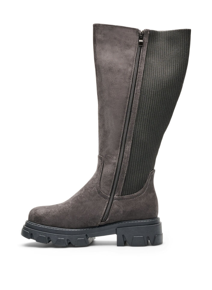 Langer Stiefel mit geripptem, elastischem Schaft und chunky Sohle, Braun, Packshot image number 3