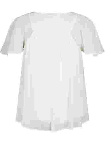 Einfarbige Bluse mit Fledermausärmeln und V-Ausschnitt, Warm Off-white, Packshot image number 1