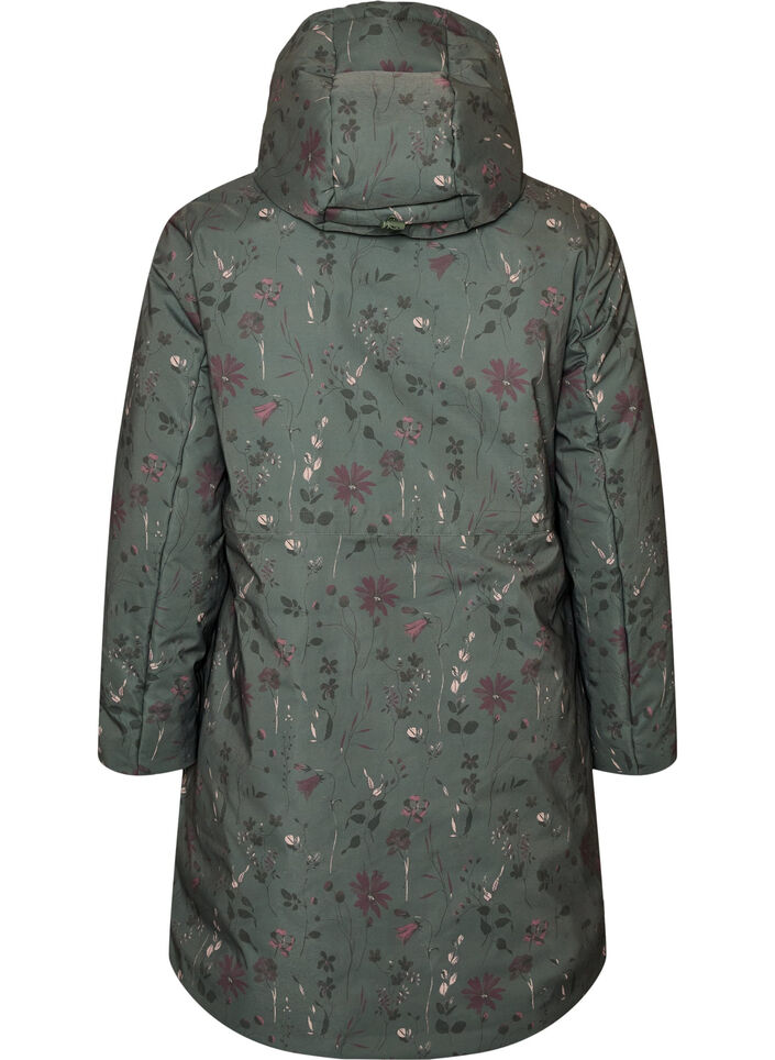 Gepolsterte Winterjacke mit Blumenprint, Gr&uuml;n, Packshot image number 1