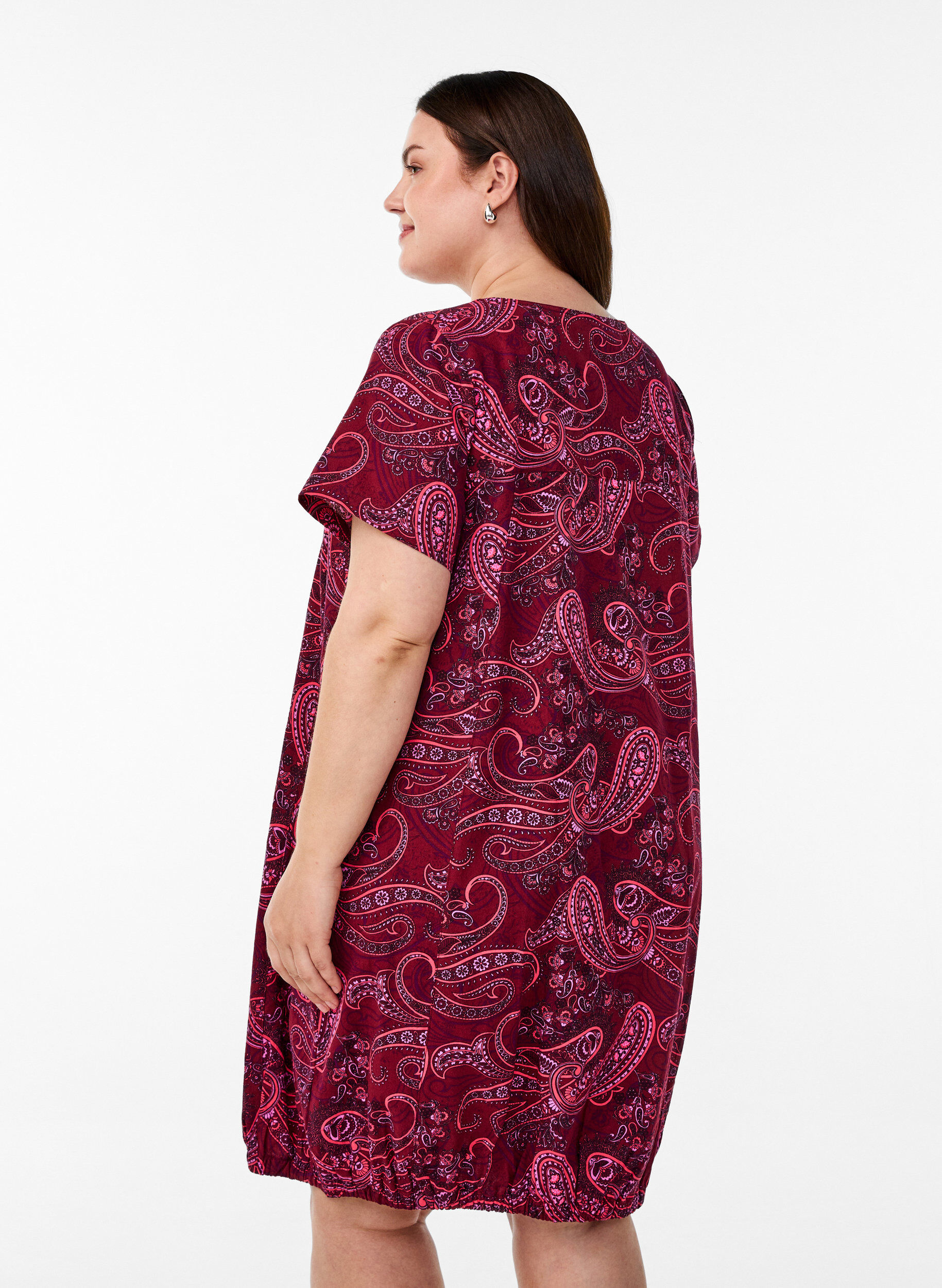 Zizzi Kurz&auml;rmliges Baumwollkleid mit Aufdruck, Rot, Model image number 2