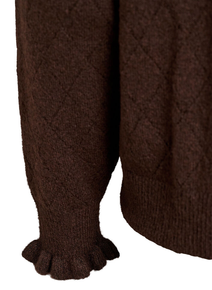 Strickjacke mit Harlekinmuster und V-Ausschnitt, Braun, Packshot image number 3