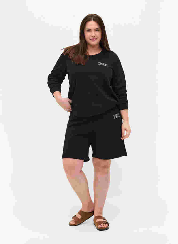 Baumwollsweatshirt mit Textaufdruck, Black, Model image number 2
