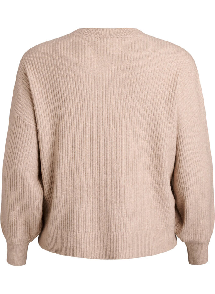 Rippenstrick Strickjacke mit Kn&ouml;pfen, Beige, Packshot image number 1