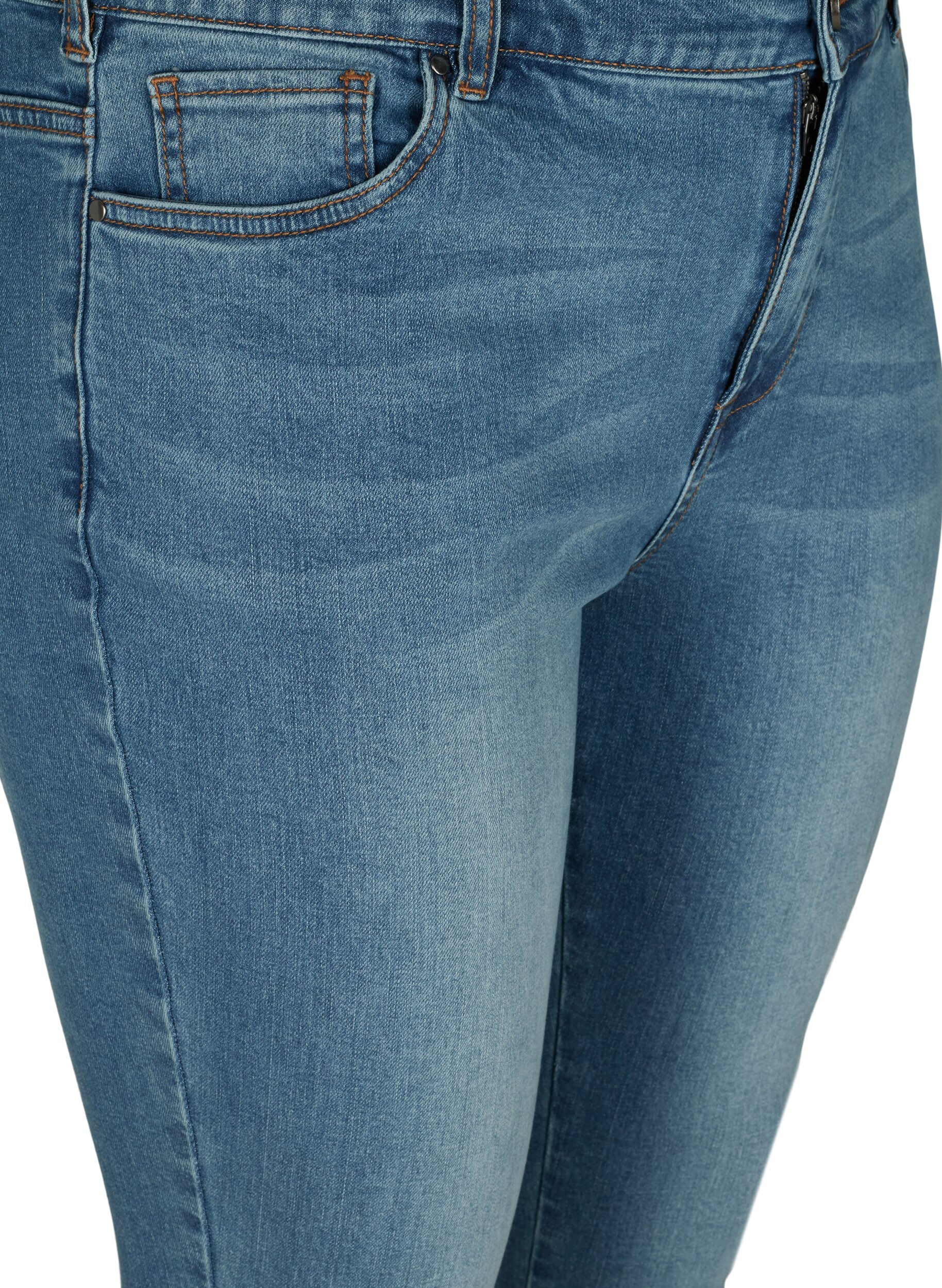 Zizzi Cropped Amy Jeans mit hoher Taille und Schleife, Blue denim, Packshot image number 2