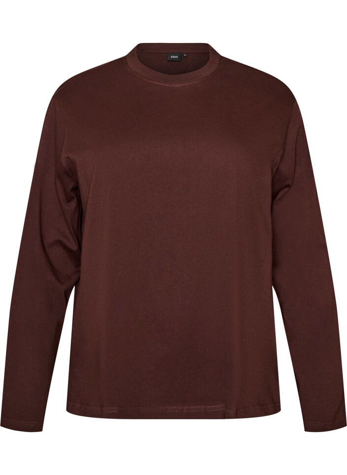 Basic T-Shirt mit langen &Auml;rmeln, Braun, Packshot image number 0