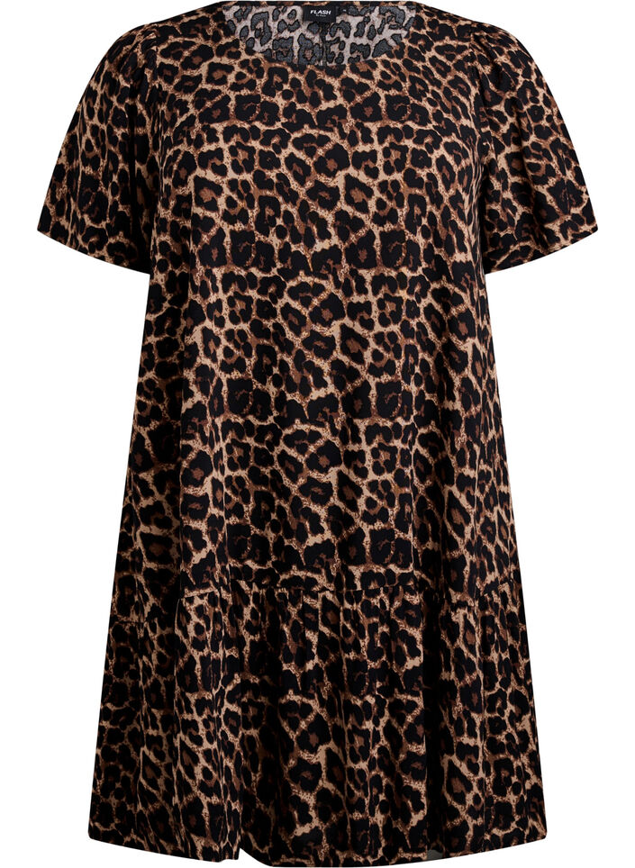 FLASH – Kleid aus Viskose mit Schnittlinie, Braun, Packshot image number 0