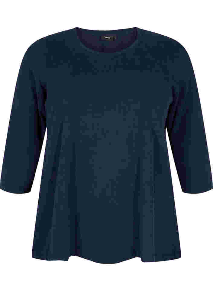 Basic T-Shirt aus Baumwolle mit 3/4-Ärmeln, Navy Blazer, Packshot image number 0