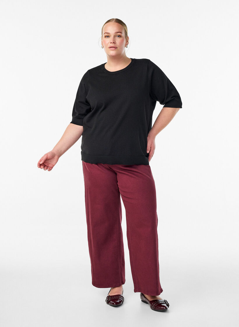 Fein gestrickte Bluse mit kurzen &Auml;rmeln, Schwarz, Model image number 1