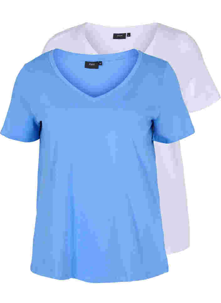 2er-Pack basic T-Shirts aus Baumwolle, Ultramarine/White, Packshot image number 0
