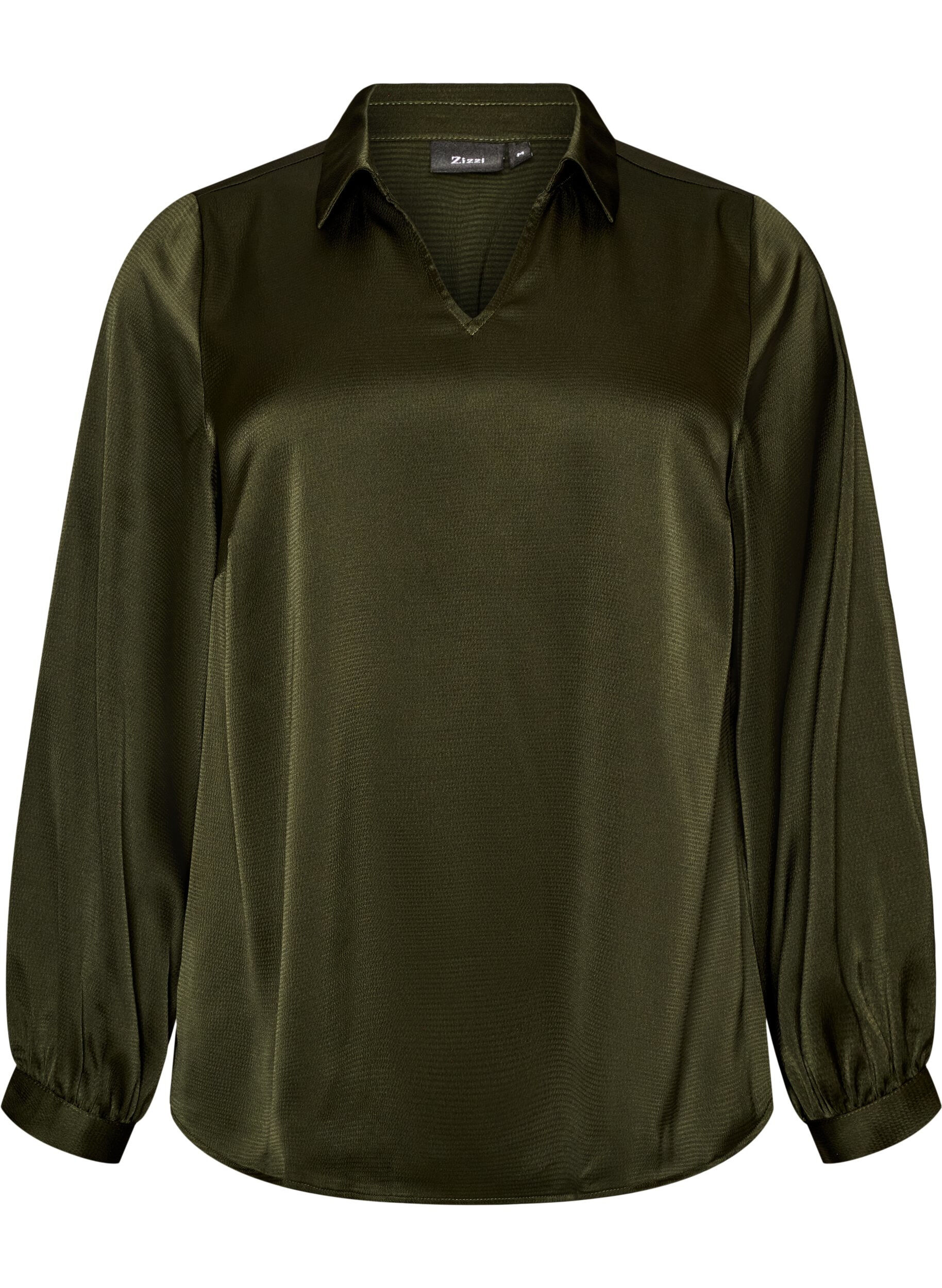 ZizziBluse mit Hemdkragen und V-Ausschnitt, Gr&uuml;n, Packshot image number 0