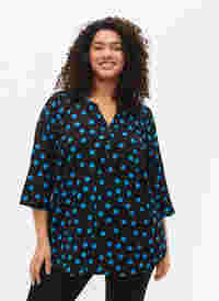 Gepunktete Bluse mit 3/4-Ärmeln, Black Blue Dot, Model