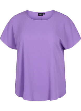 Bluse mit kurzen Ärmeln und Rundhalsausschnitt, Deep Lavender, Packshot image number 0