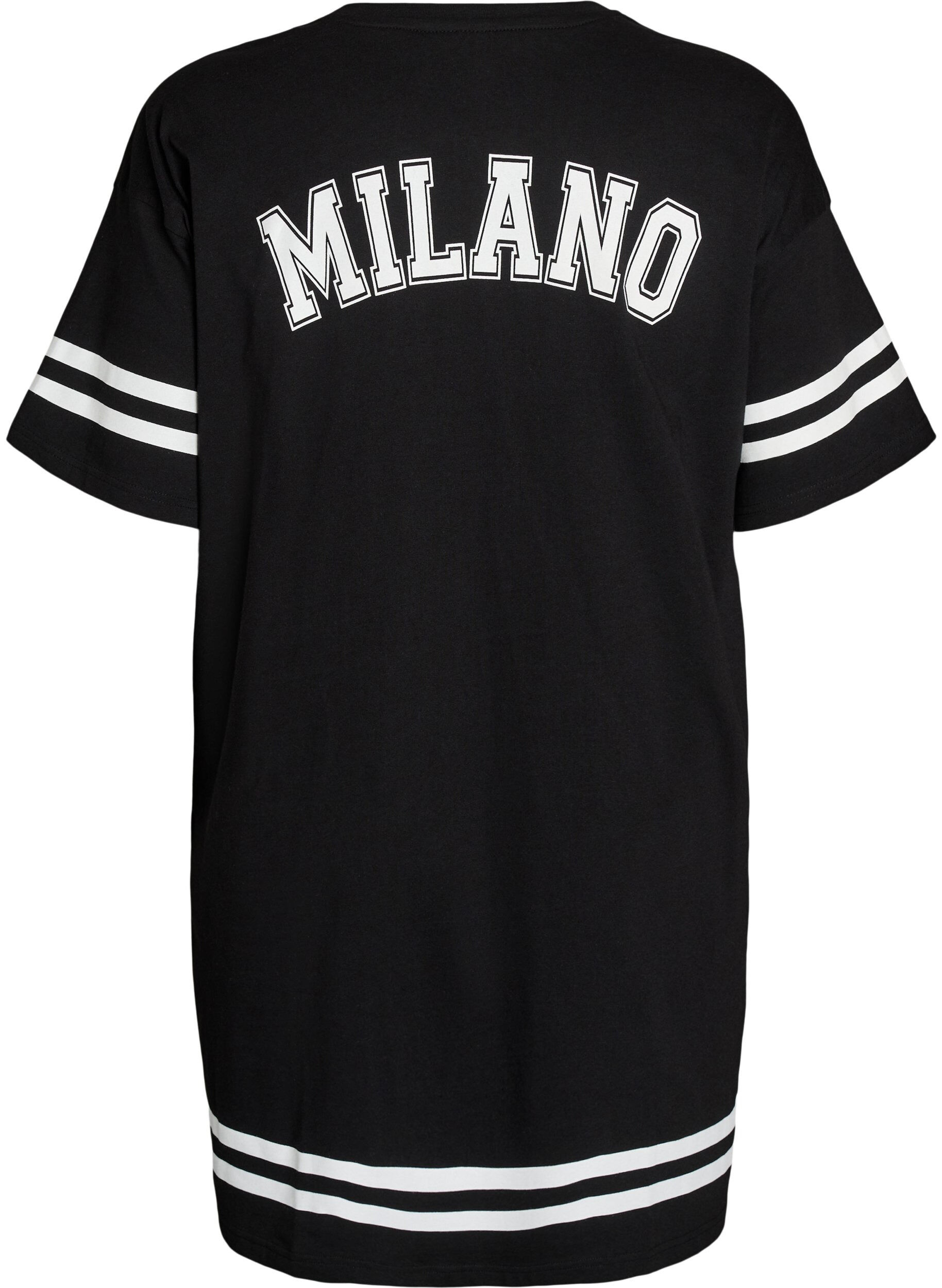 Zizzi Kurzes T-Shirt-Kleid mit sportlichen Details, Schwarz, Packshot image number 1