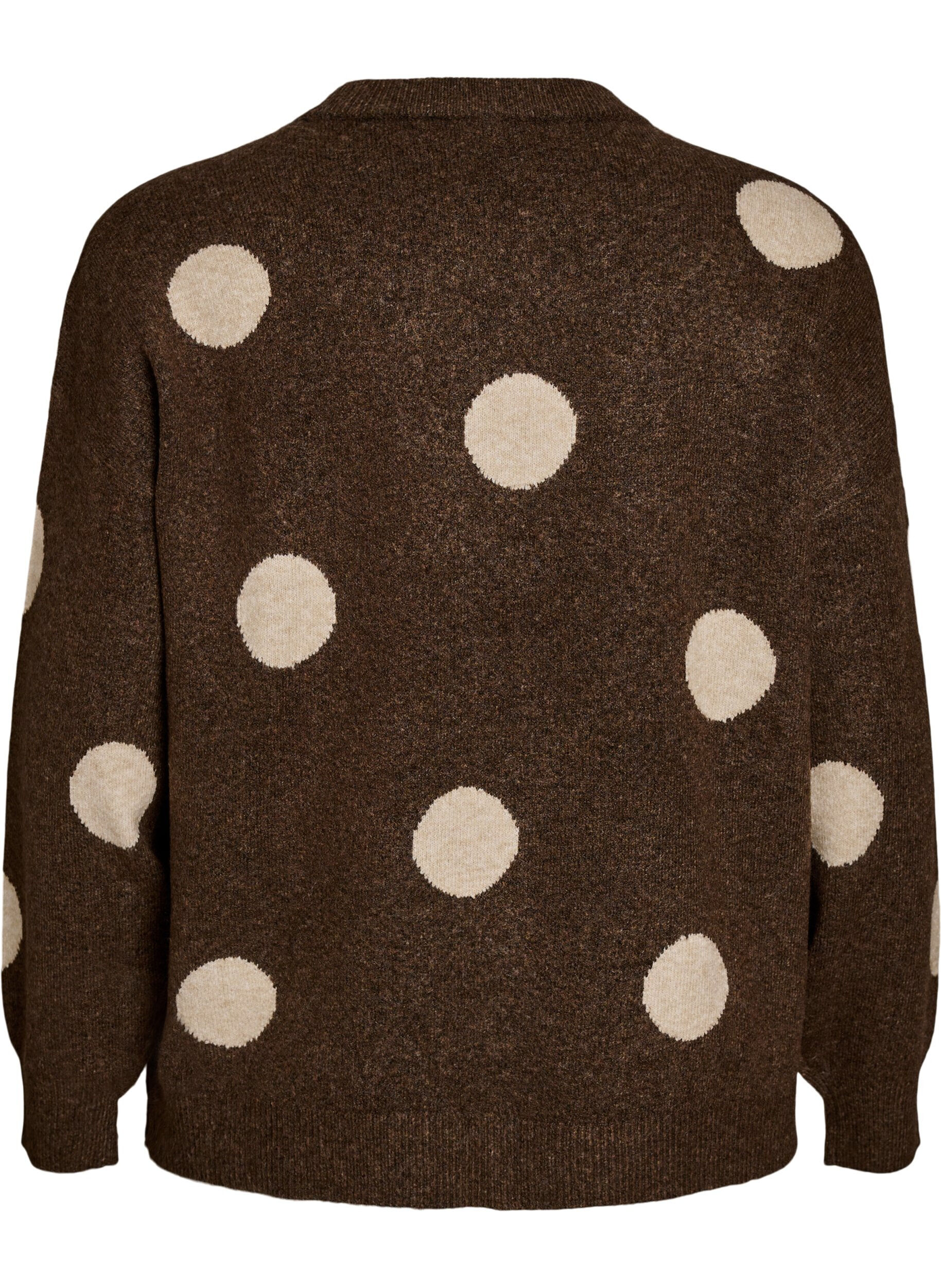 ZizziStrickbluse mit gepunktetem Muster, Braun, Packshot image number 1
