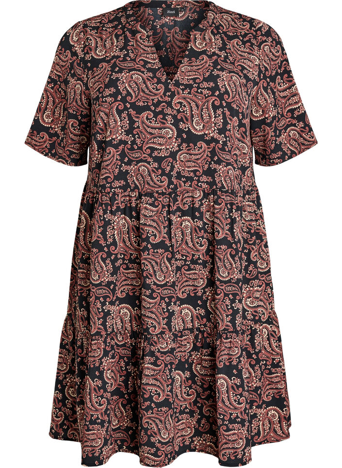 Kurzarmkleid mit A-Linie und Teilungsn&auml;hten, Schwarz, Packshot image number 0