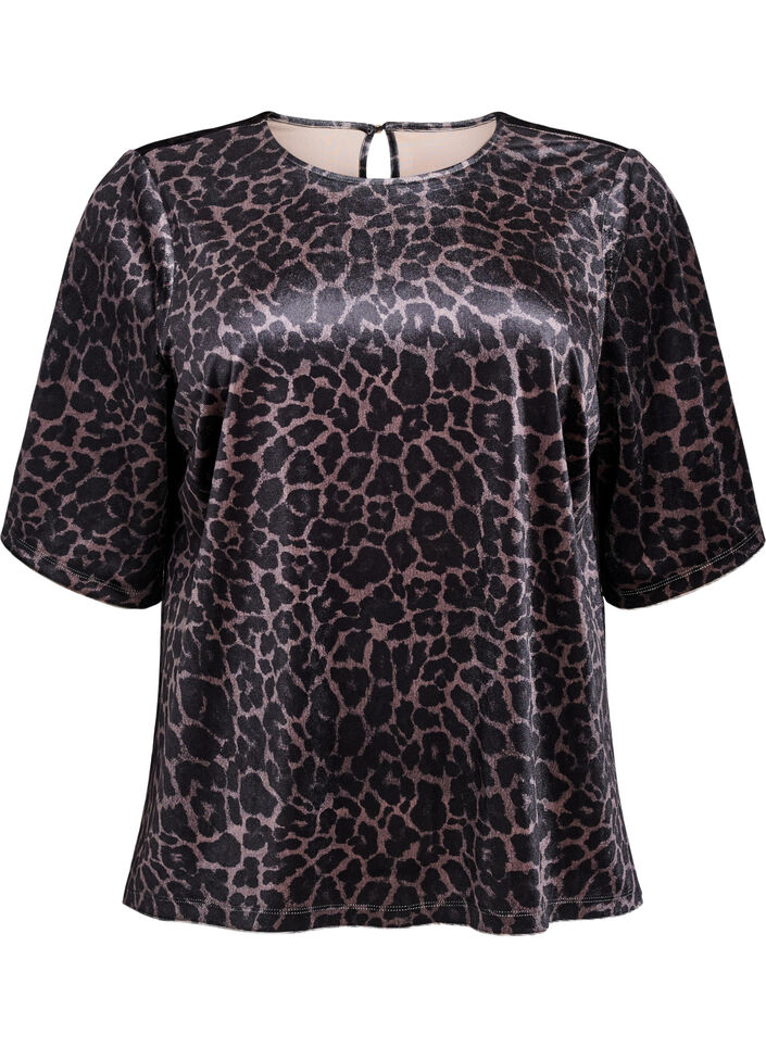 Kurzärmeliges Top aus Velours, Braun, Packshot image number 0