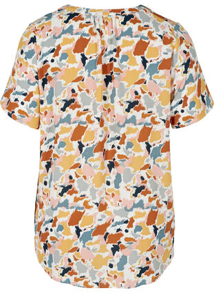 Bluse mit kurzen Ärmeln und V-Ausschnitt, Multicolor AOP, Packshot image number 1