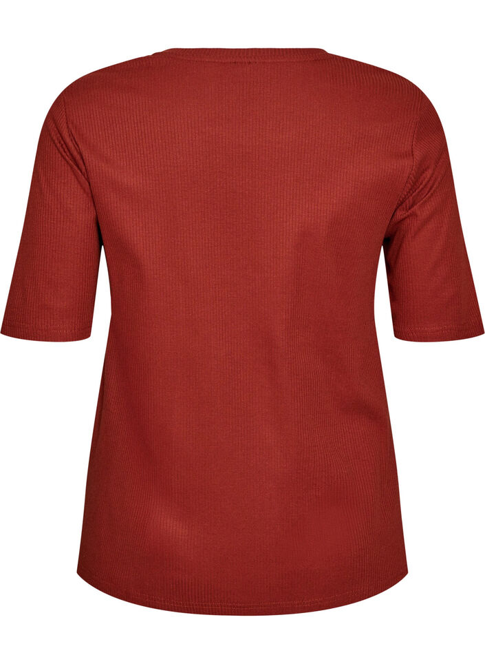 Bluse aus geripptem Jersey mit kurzen &Auml;rmeln, Rot, Packshot image number 1