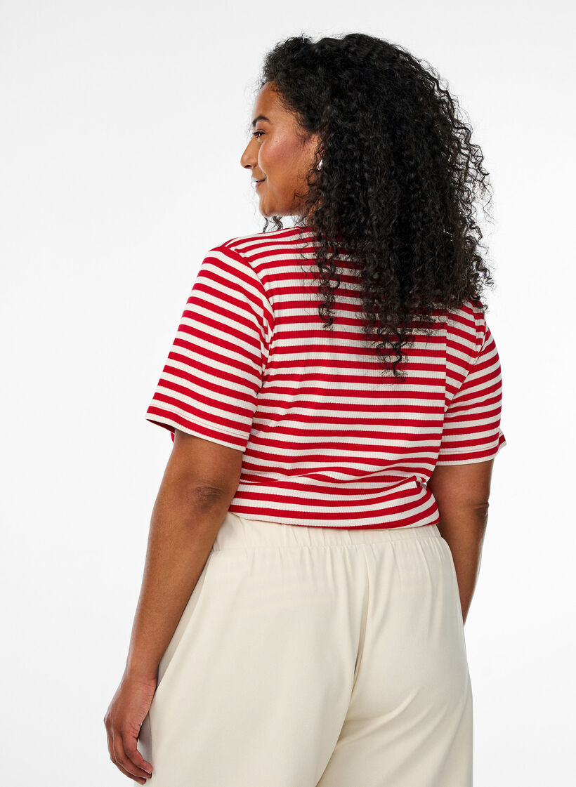 Gestreiftes T-Shirt mit gerippter Struktur, Rot, Model image number 2