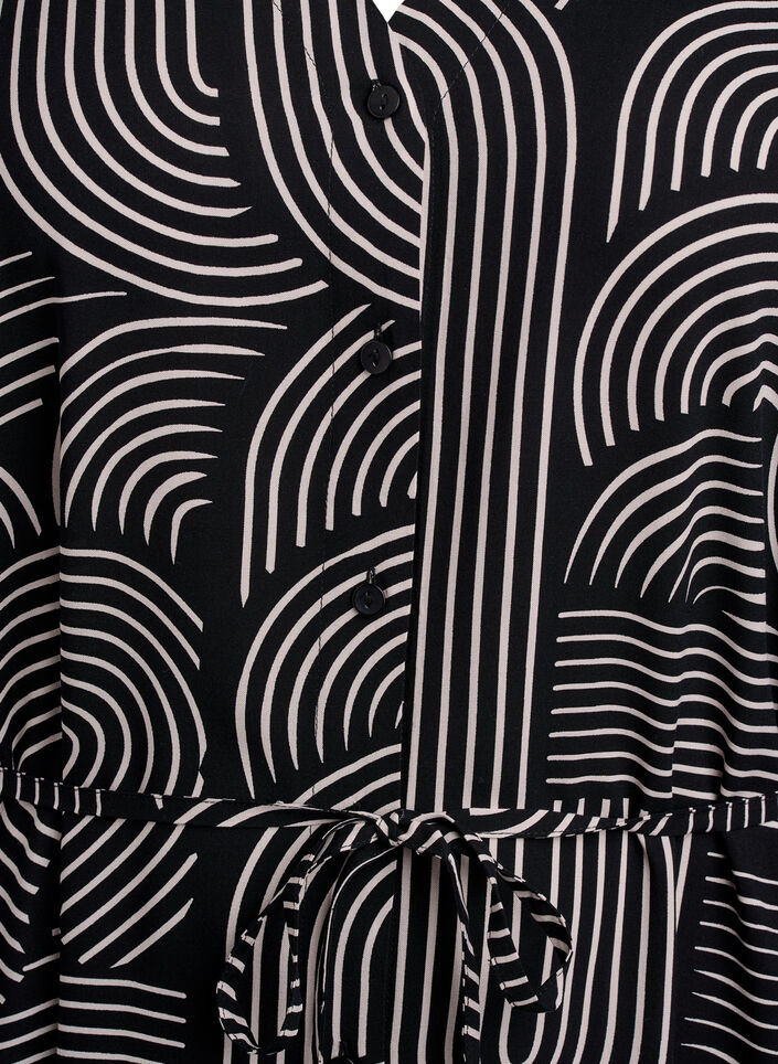 Midikleid mit Print und Bindeg&uuml;rtel, Schwarz, Packshot image number 2