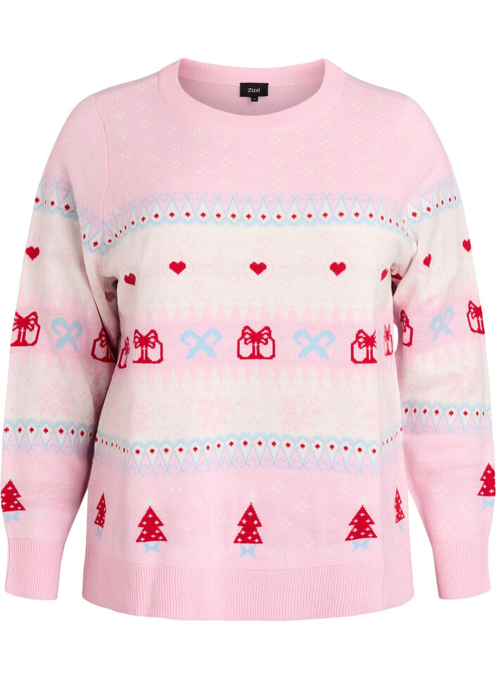 Strickbluse mit Weihnachtsmotiv, Pink, Packshot image number 0