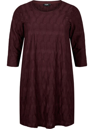 FLASH - Kleid mit Textur und 3/4 Ärmeln, Fudge, Packshot image number 0