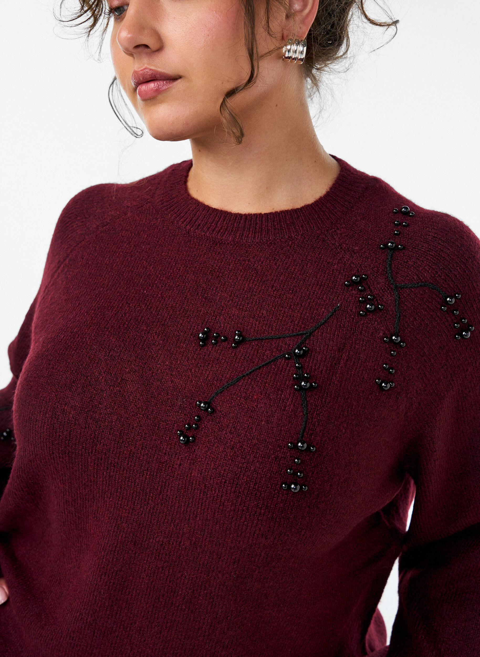 ZizziPullover mit Perlenstickerei, Rot, Model image number 3