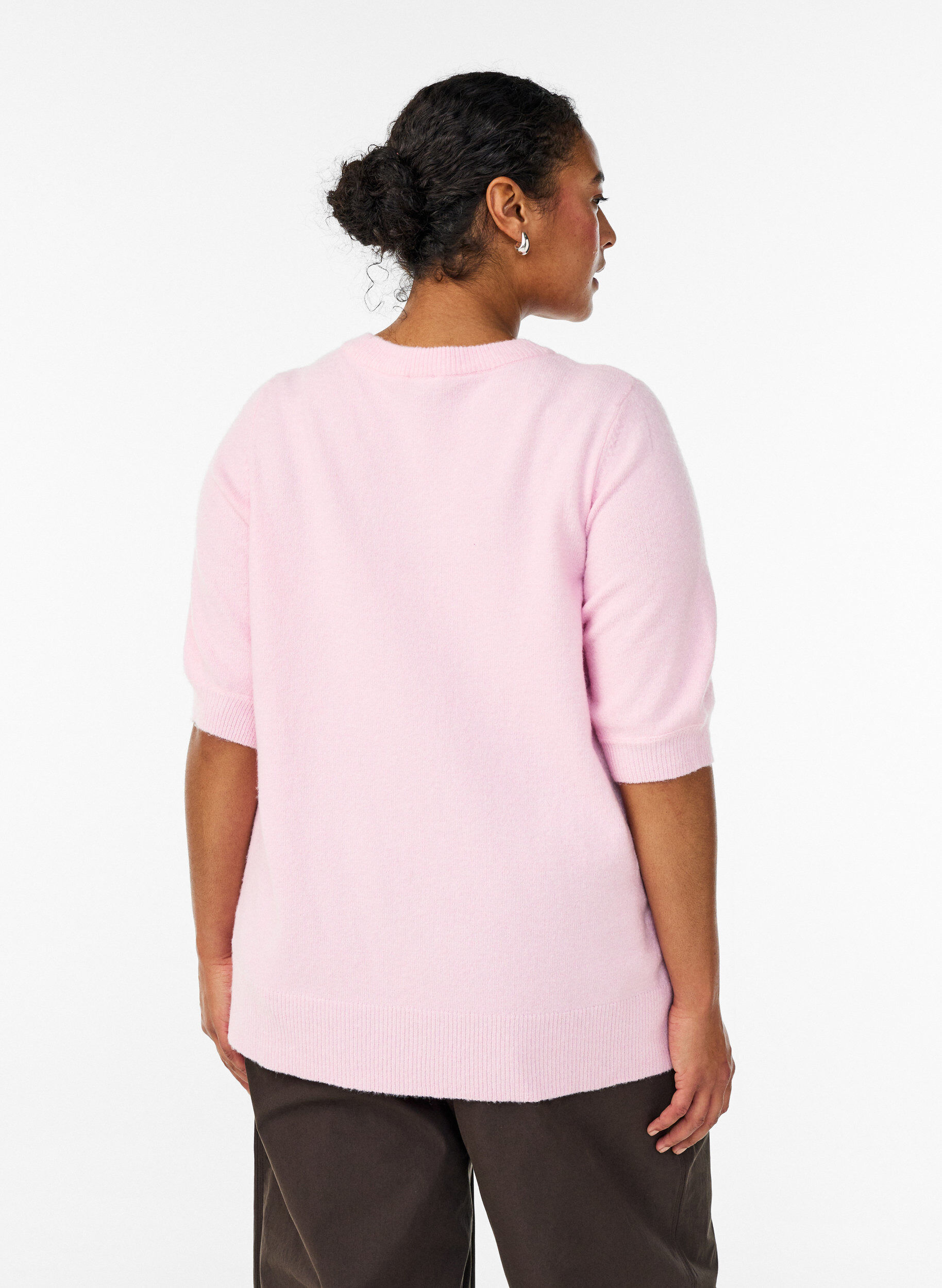 Zizzi Bluse aus Strick mit kurzen &Auml;rmeln, Pink, Model image number 2