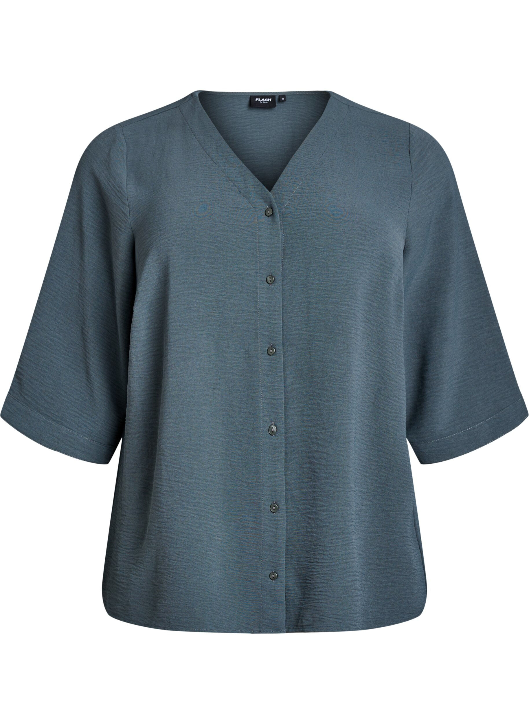 Bluse mit V-Ausschnitt und 3/4-&Auml;rmeln