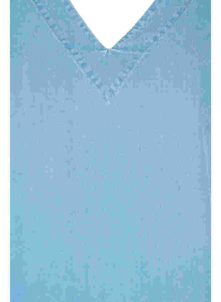 Bluse mit gerafften Ärmeln, Light blue denim, Packshot image number 2