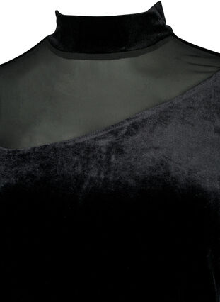  Samtbluse mit langen Netzärmeln	, Black, Packshot image number 2