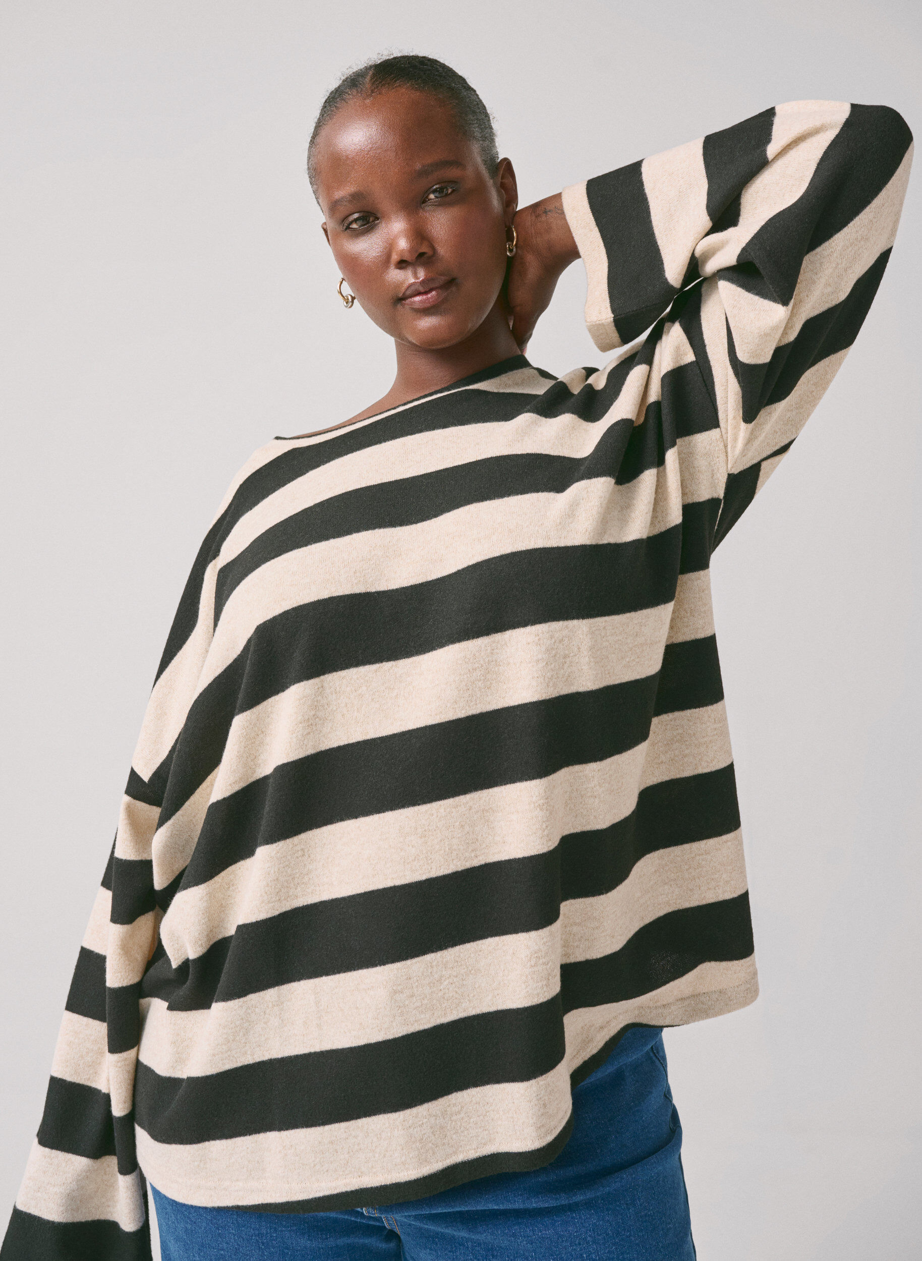 Zizzi  Lang&auml;rmlige Bluse mit Streifenmuster, Bl. Beige Mel.Stripe, Image image number 0