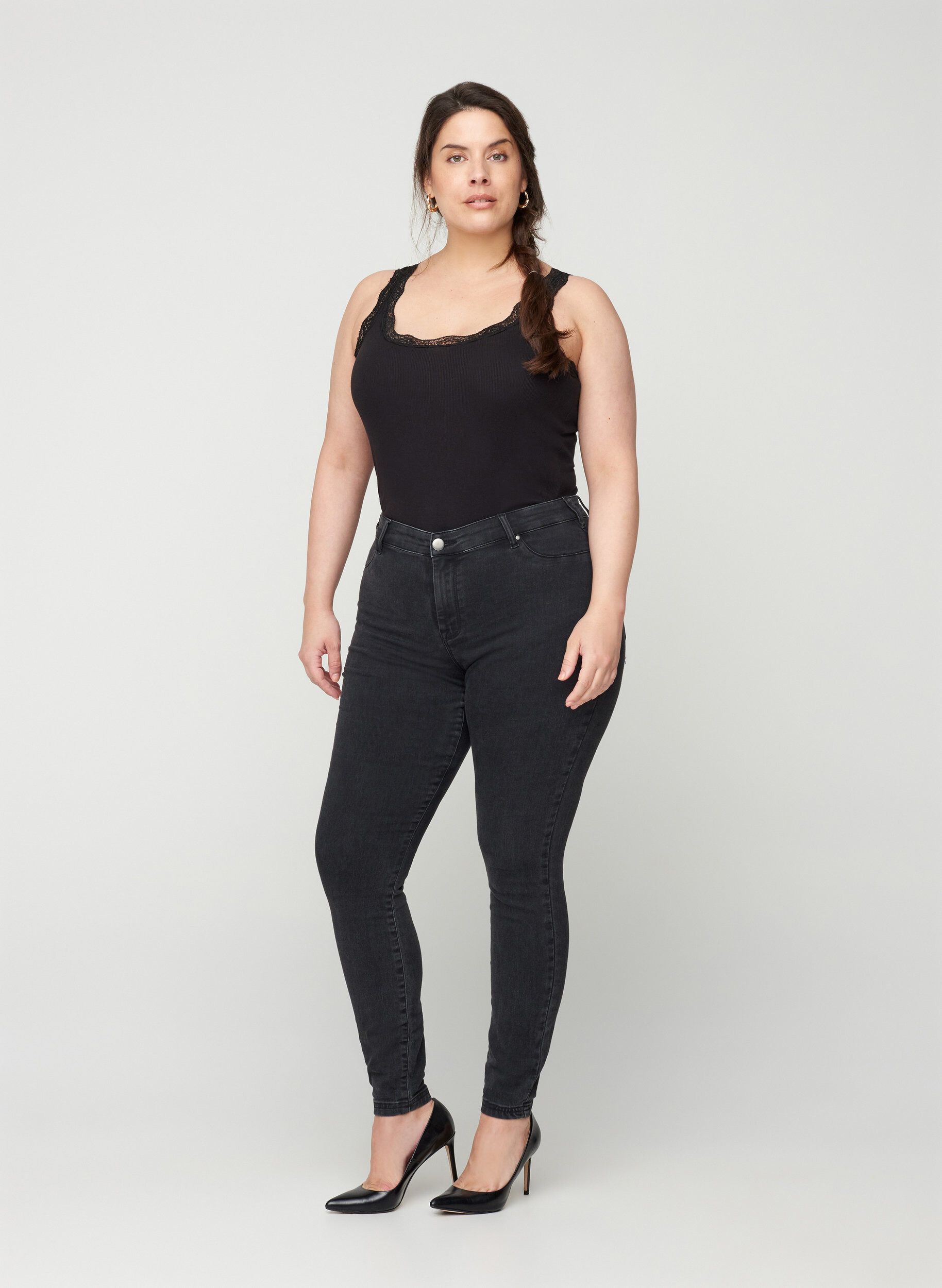 Zizzi Jeggings aus Baumwollmischung, Grey Denim, Model image number 0