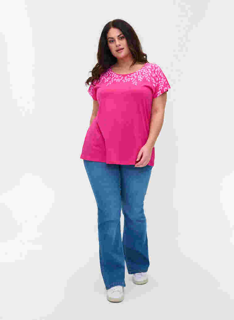 T-Shirt aus Baumwolle mit Printdetails, BeetrootPurMel feath, Model image number 2