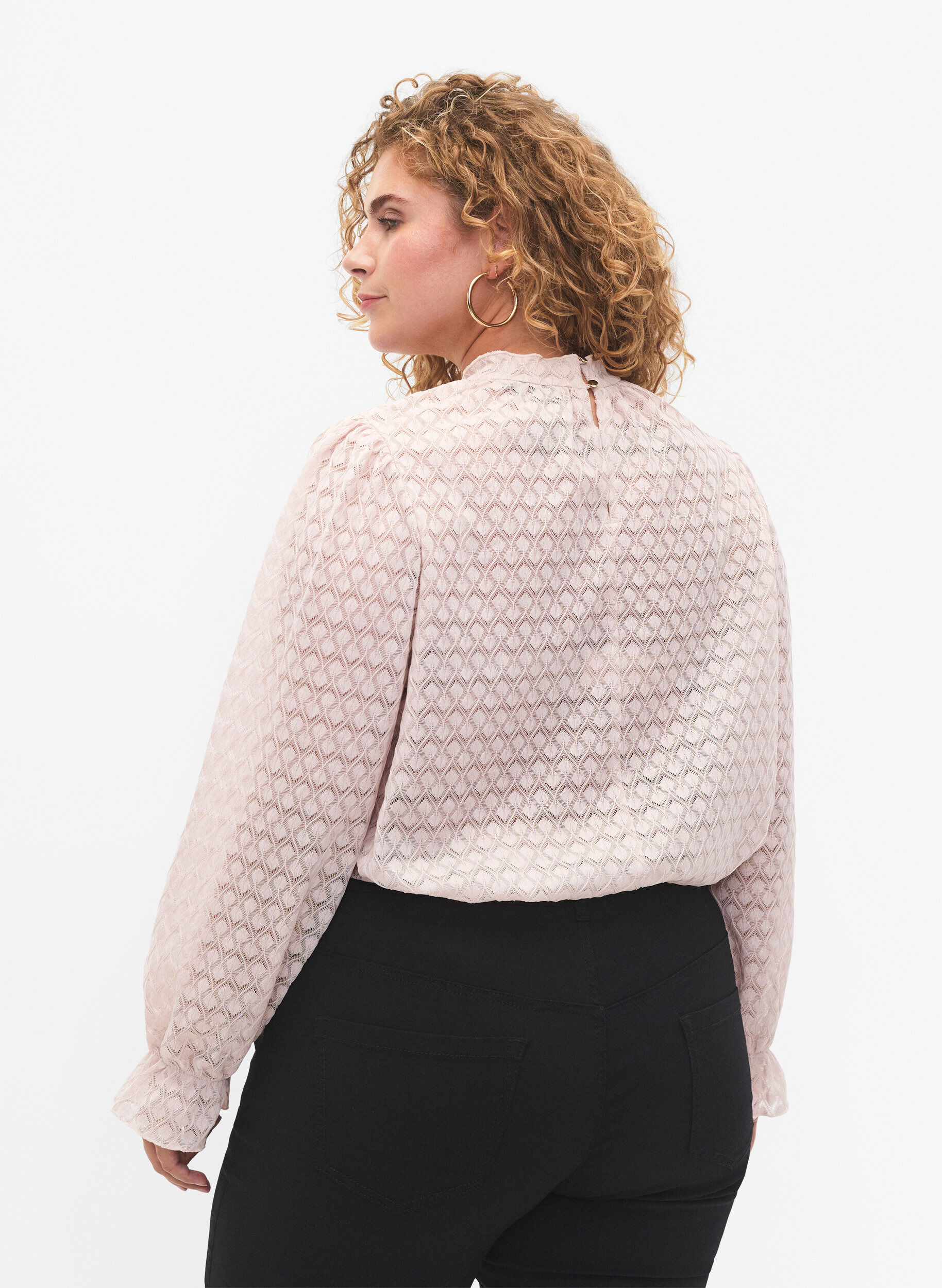Zizzi Lang&auml;rmelige Bluse mit gemusterter Textur, Whisper Pink, Model image number 1