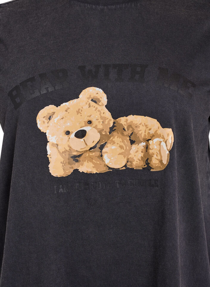 T-Shirt mit Teddybär-Print und abgenutzter Optik, Grau, Packshot image number 2