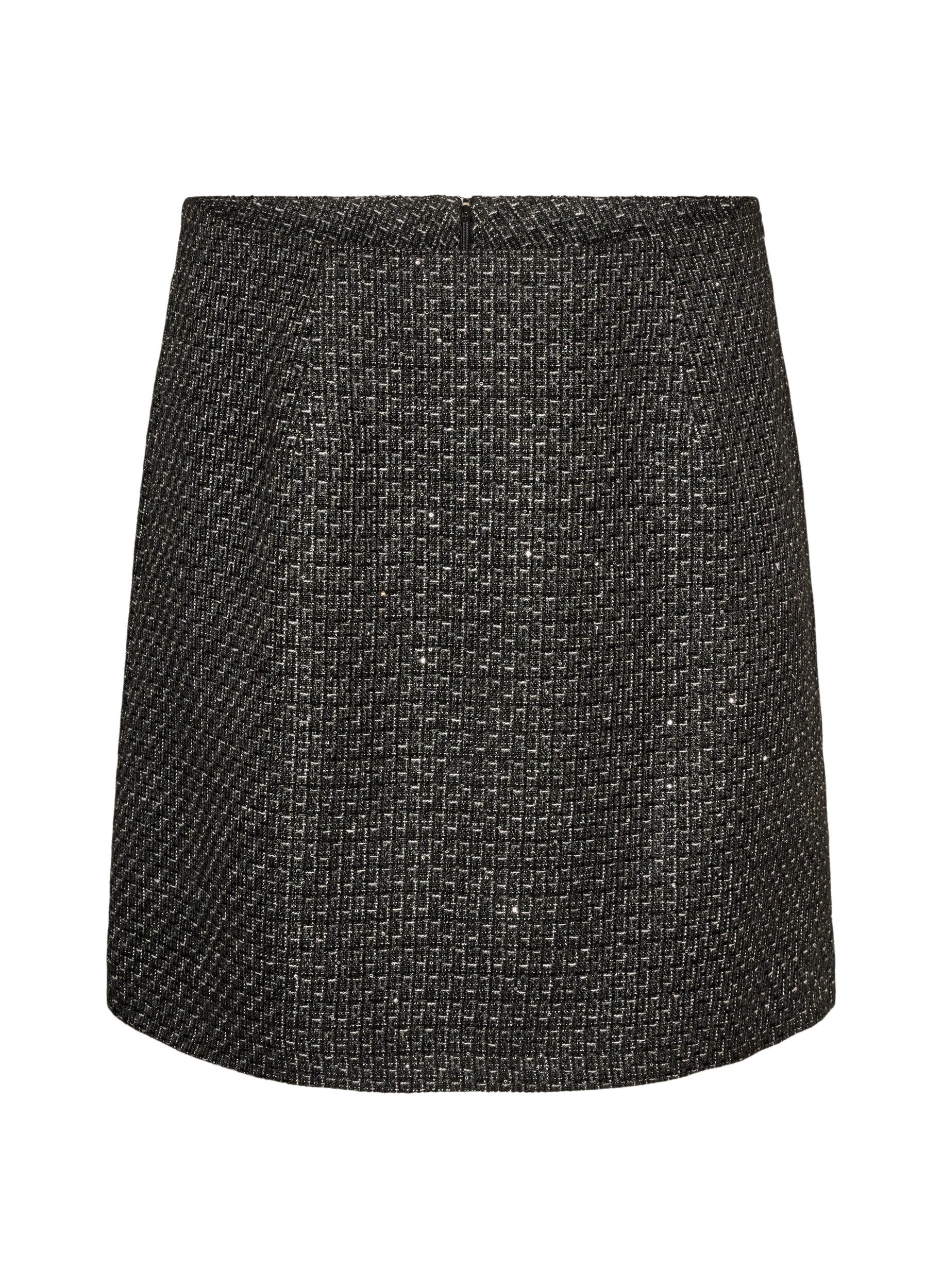 ZizziKurzer Rock aus Boucl&eacute; mit Pailletten, Schwarz, Packshot image number 0