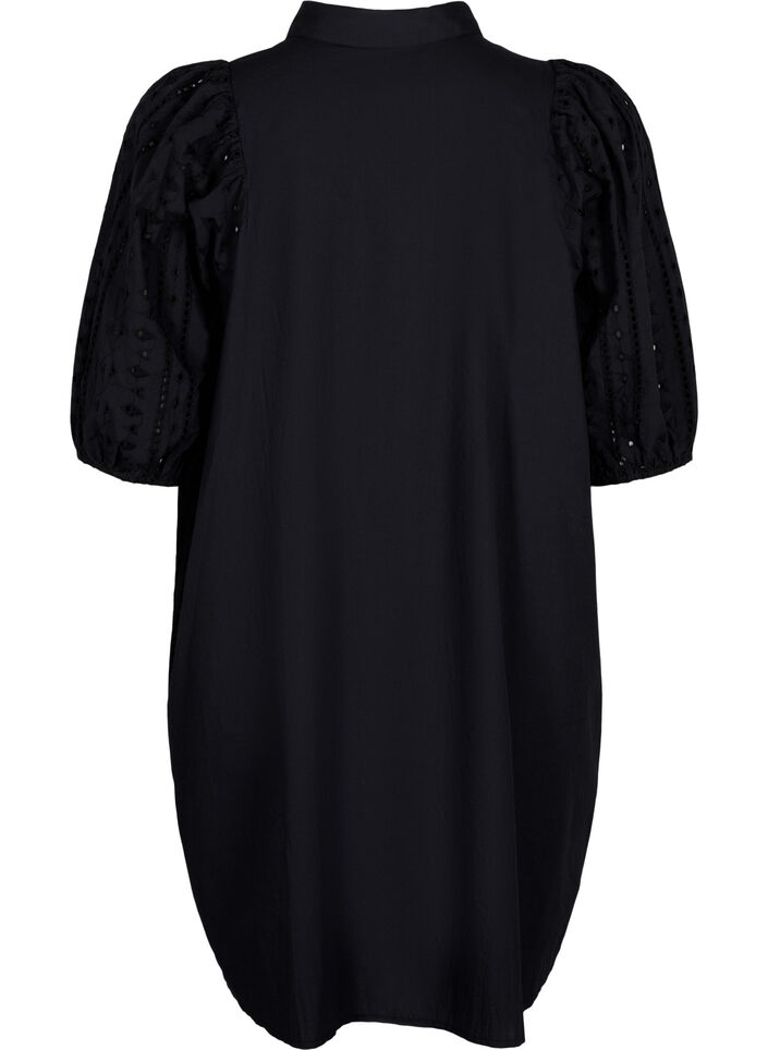 Hemdkleid aus Baumwolle mit Lochstickerei, Black, Packshot image number 1